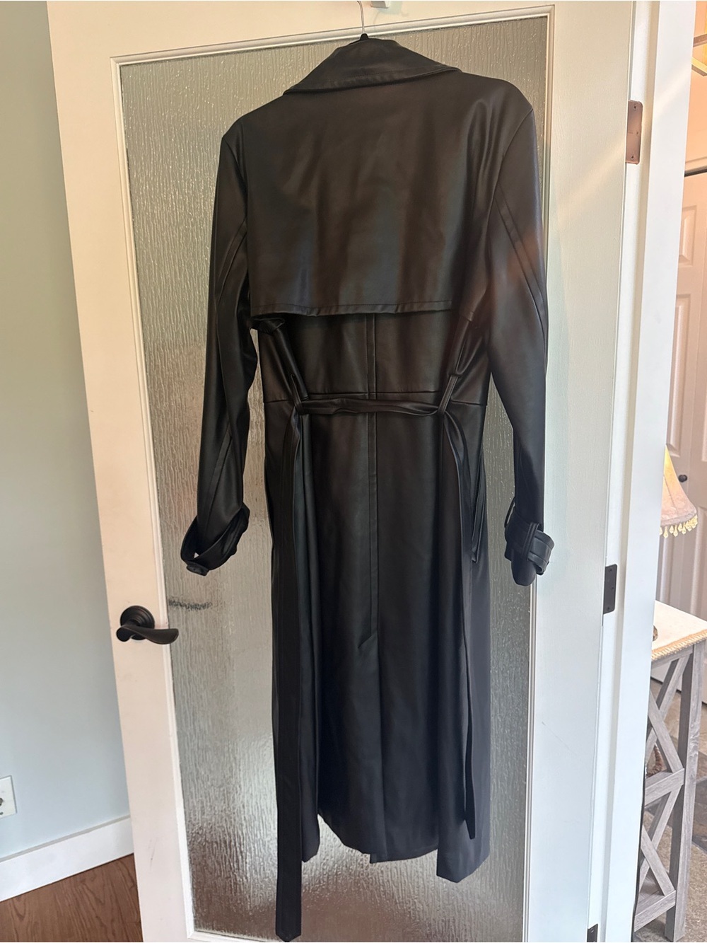 Dynamite Classic Black Long Faux-Leather Trench Coat - Picture 11 of 11